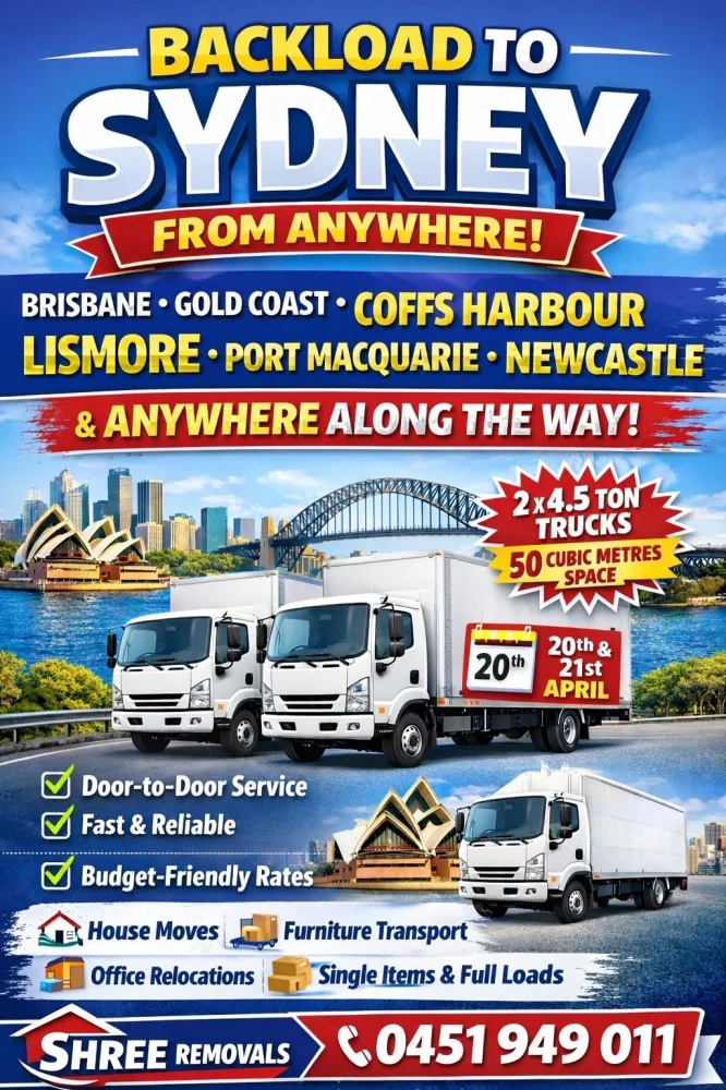 Backload offer from Brisbane to Sydney